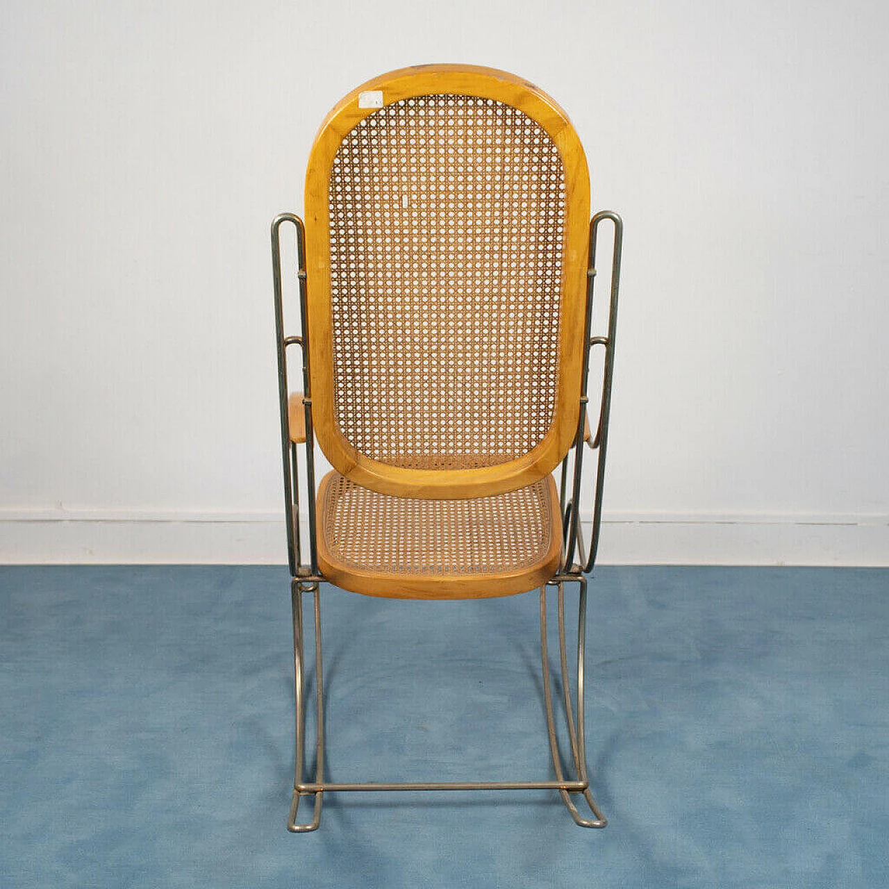 Vienna rocking chair made of steel and straw from Vienna, 1970s 1142967