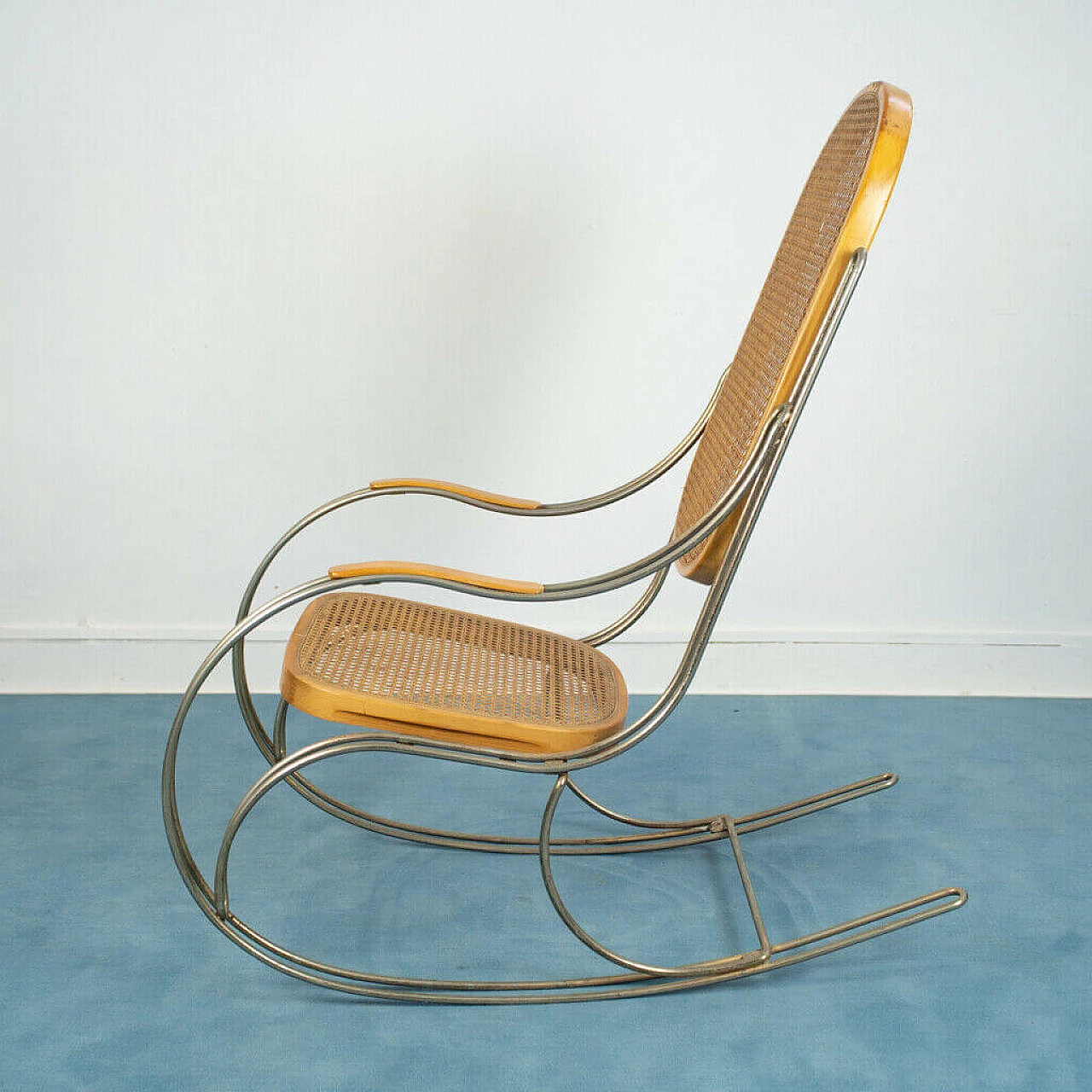 Vienna rocking chair made of steel and straw from Vienna, 1970s 1142968