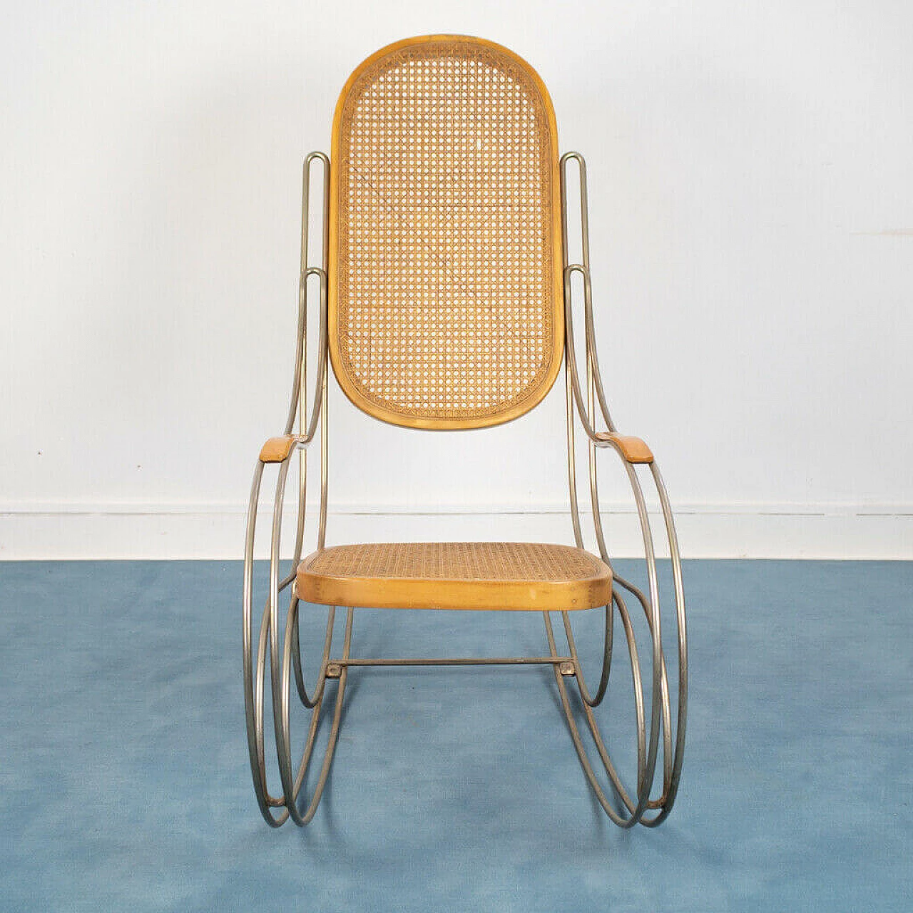 Vienna rocking chair made of steel and straw from Vienna, 1970s 1142969