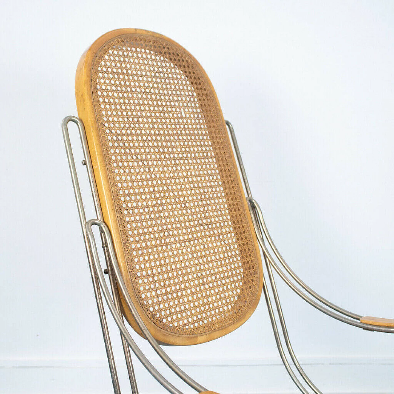 Vienna rocking chair made of steel and straw from Vienna, 1970s 1142970