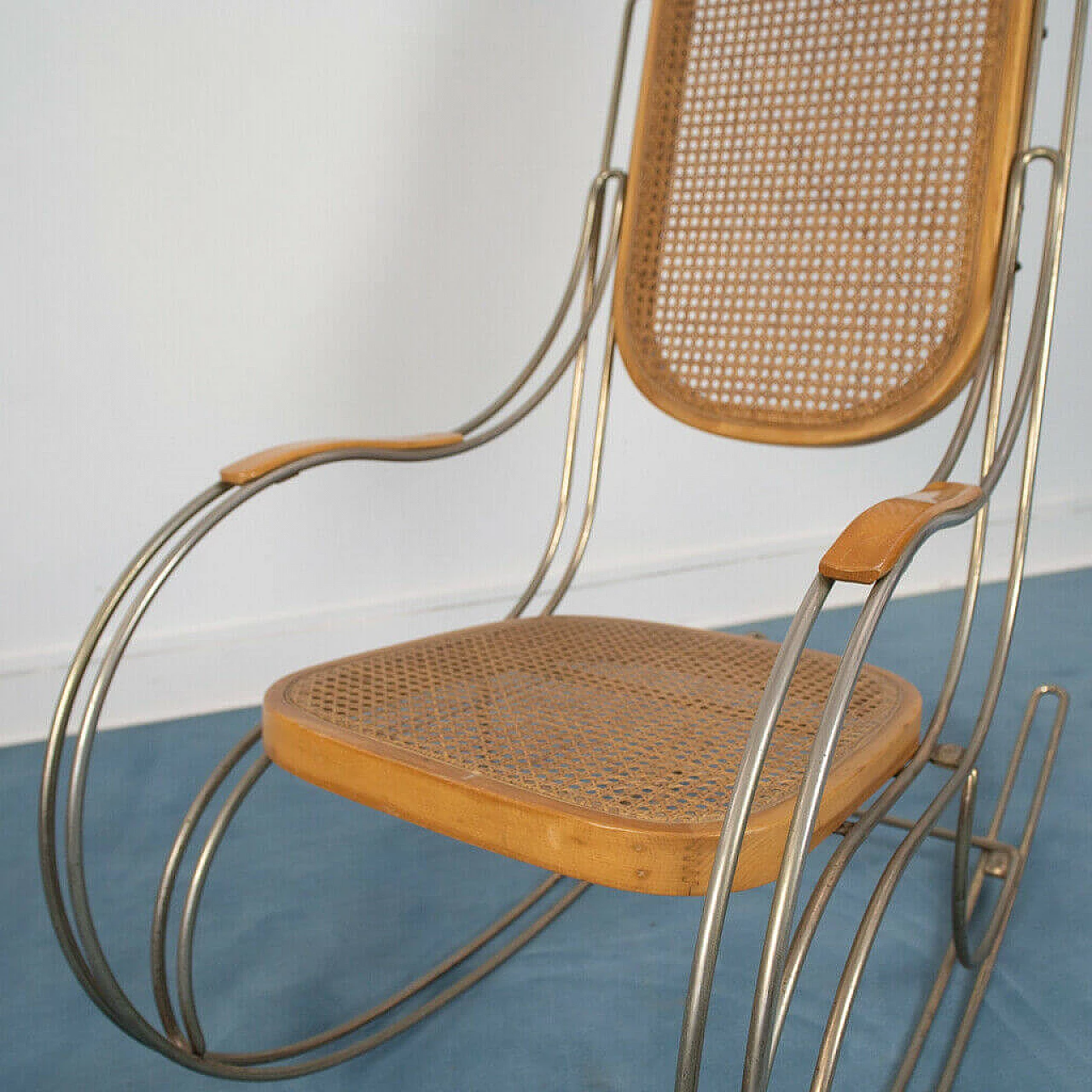 Vienna rocking chair made of steel and straw from Vienna, 1970s 1142974