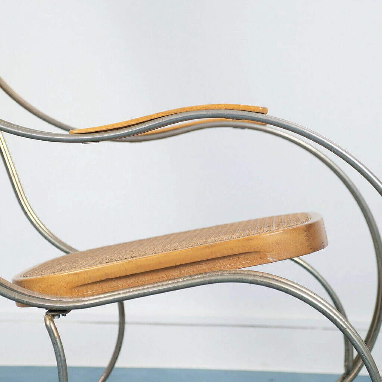 Vienna rocking chair made of steel and straw from Vienna, 1970s 1142975