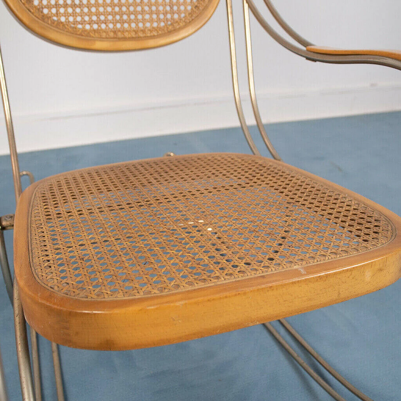 Vienna rocking chair made of steel and straw from Vienna, 1970s 1142977