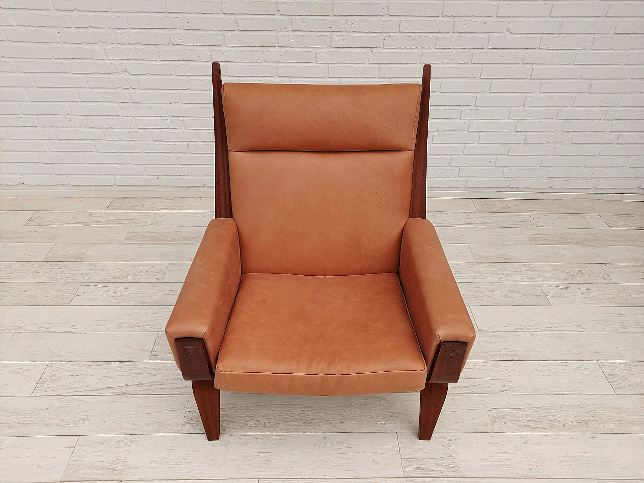 Danish armchair GE501A in mahogany and leather by H. J. Wegner, 70s 1143131