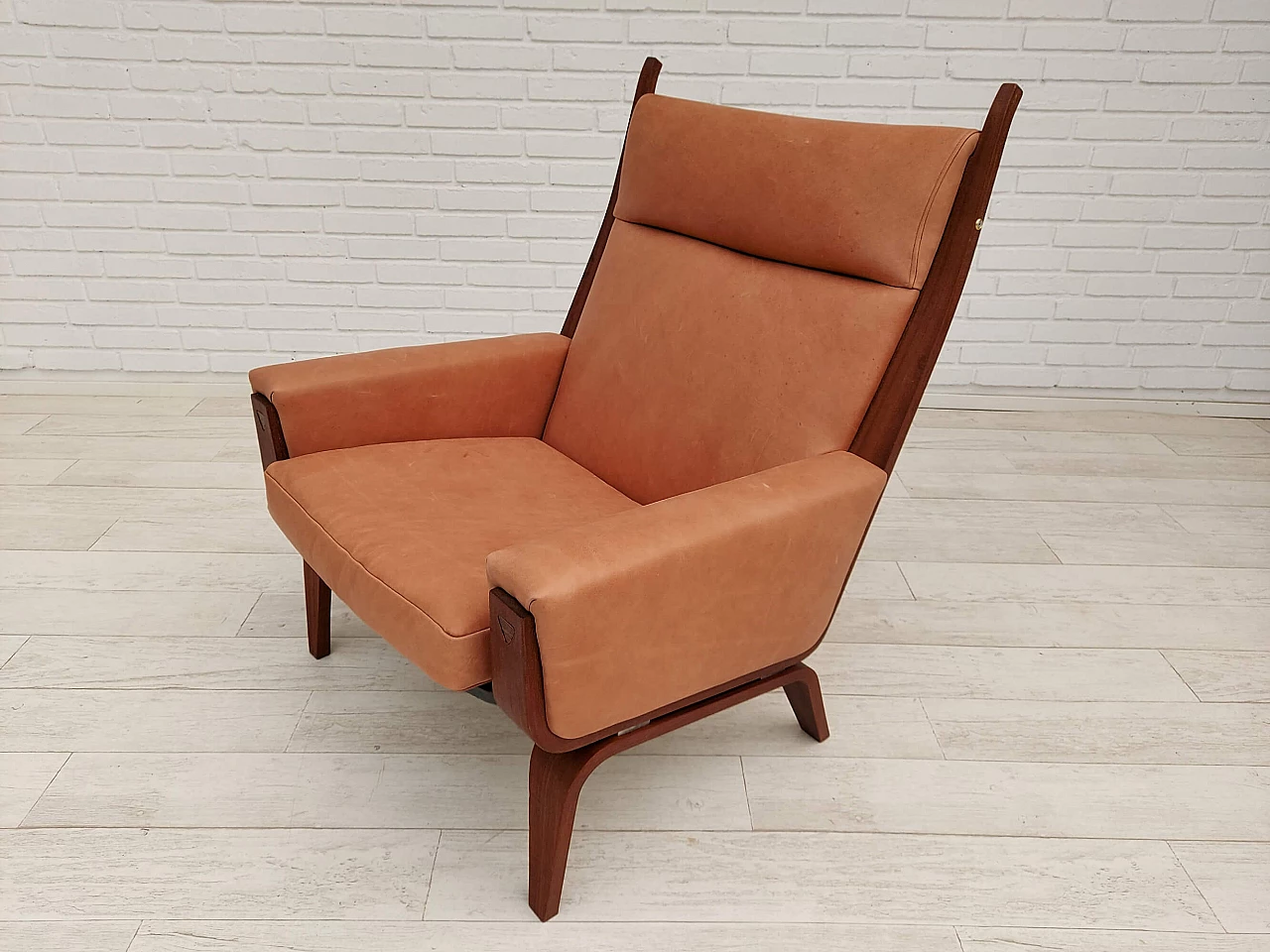 Danish armchair GE501A in mahogany and leather by H. J. Wegner, 70s 1143132