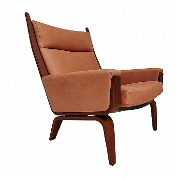 Danish armchair GE501A in mahogany and leather by H. J. Wegner, 70s