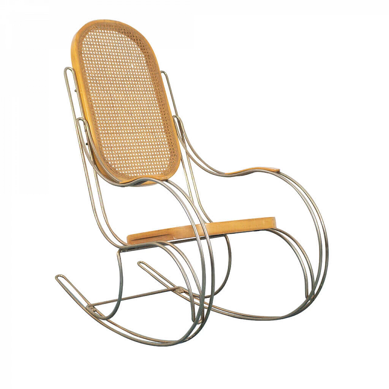 Vienna rocking chair made of steel and straw from Vienna, 1970s 1143216