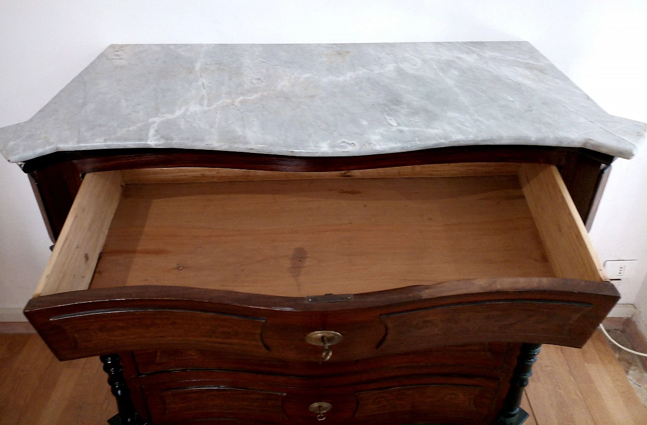 Cassettiera in legno con piano in marmo, '800 1143286