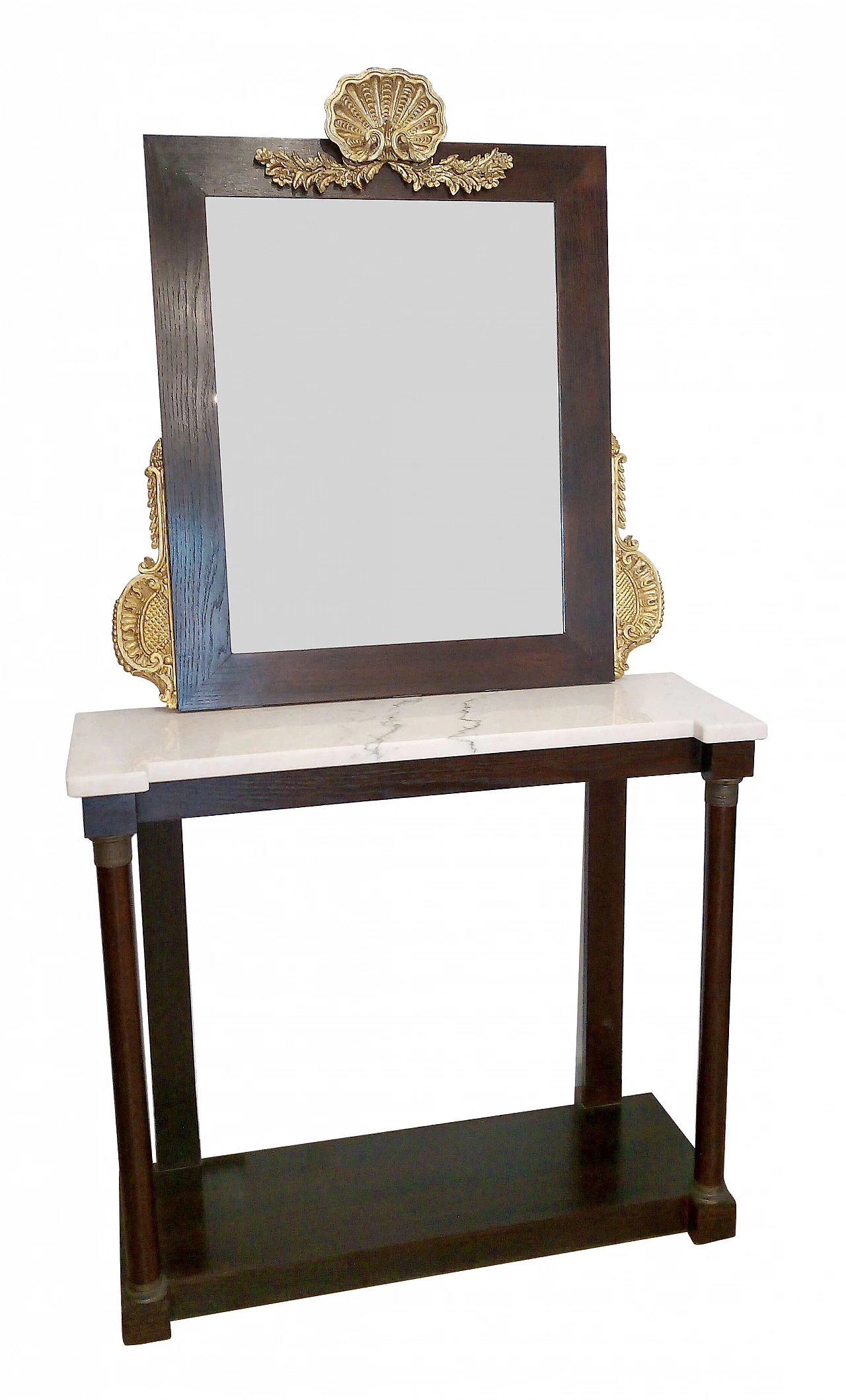 Consolle con specchio in legno con piano in marmo, anni '80 1143331