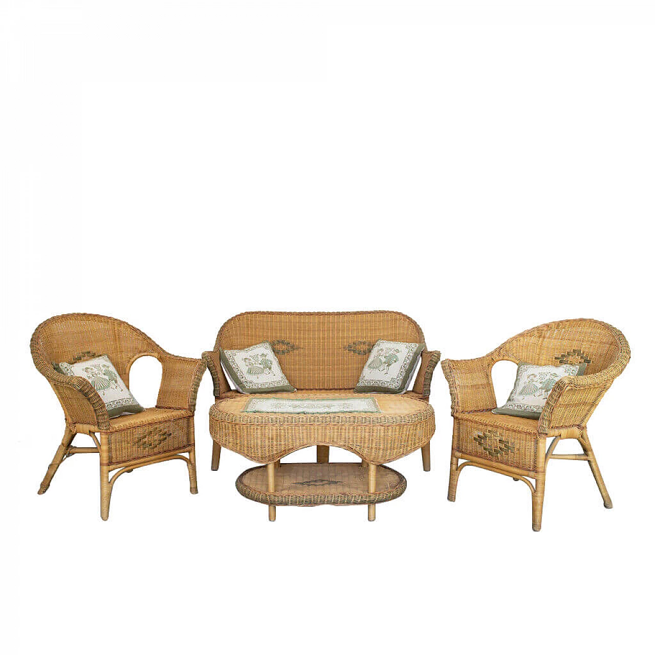 Set da salotto in vimini, anni '90 1143379