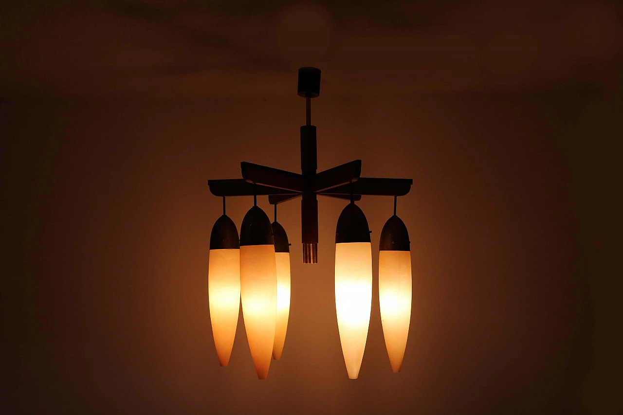 Chandelier in brass wood and glass 1143694