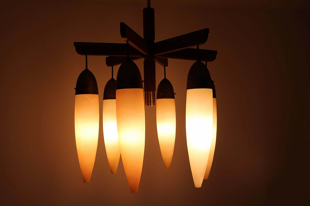 Chandelier in brass wood and glass 1143695