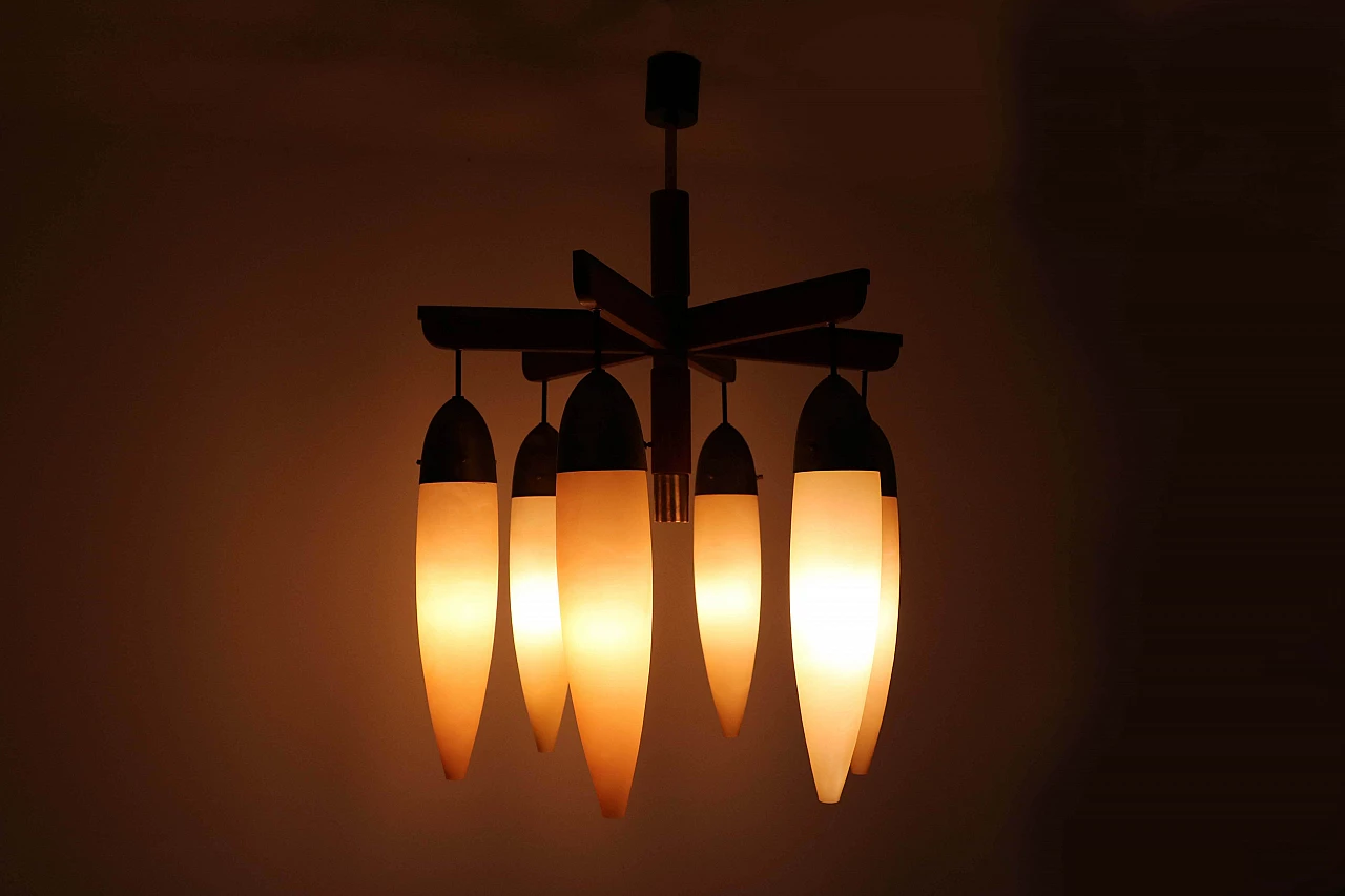 Chandelier in brass wood and glass 1143697