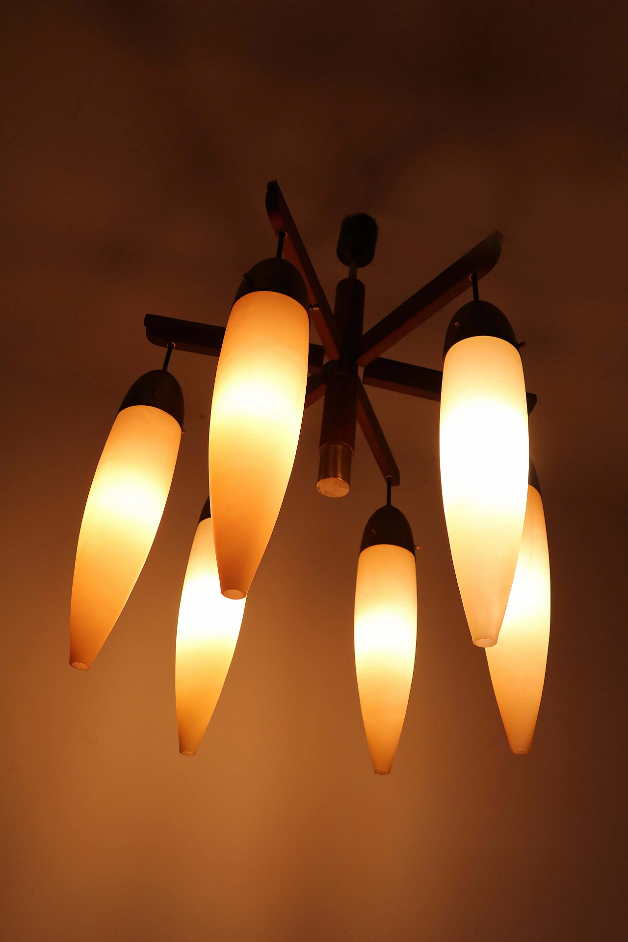 Chandelier in brass wood and glass 1143699