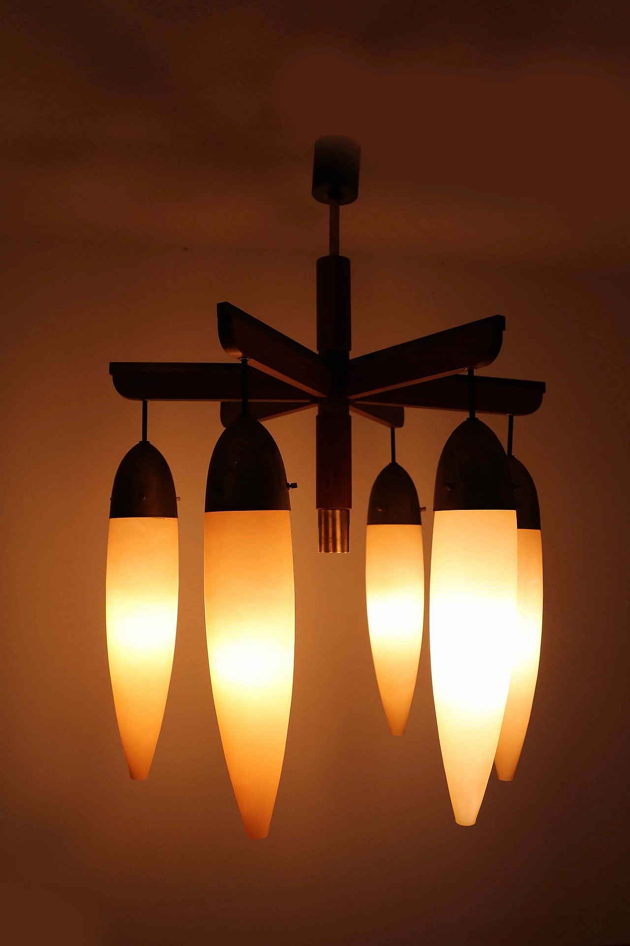 Chandelier in brass wood and glass 1143700