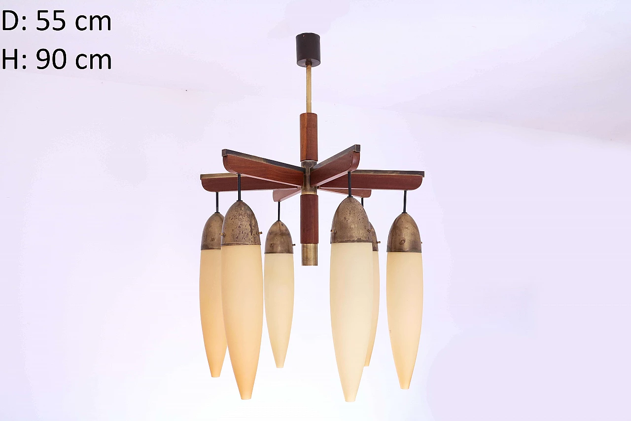 Chandelier in brass wood and glass 1143703