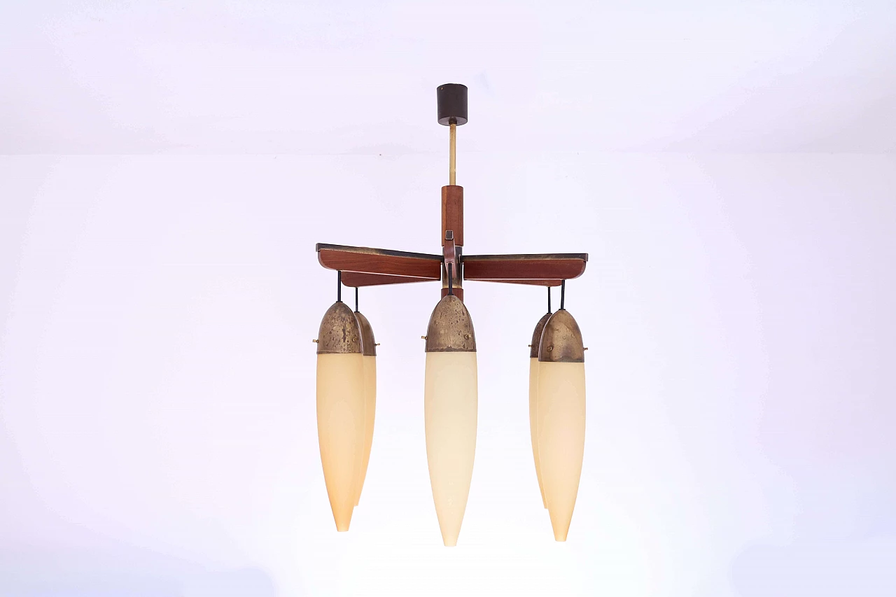 Chandelier in brass wood and glass 1143704