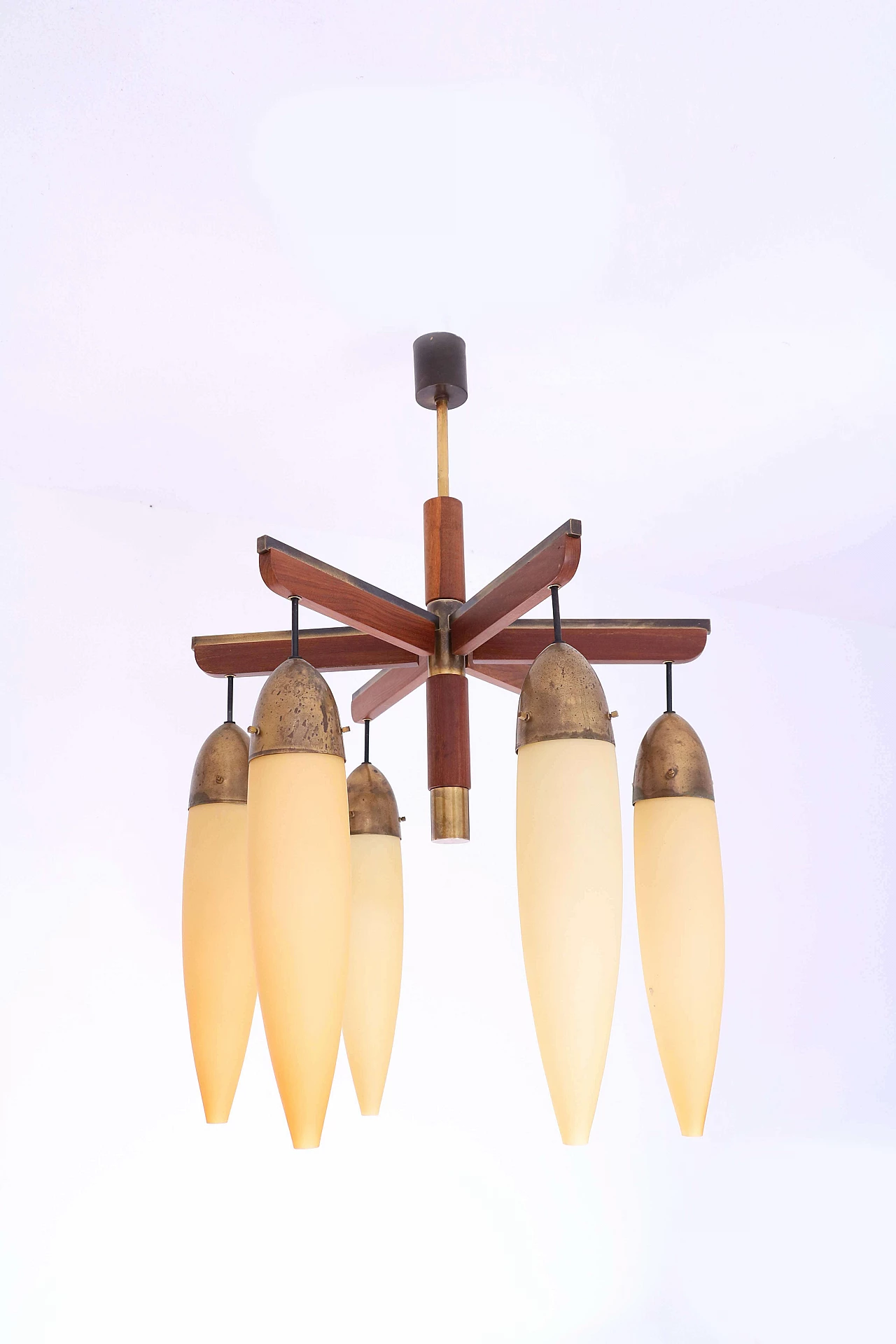Chandelier in brass wood and glass 1143710