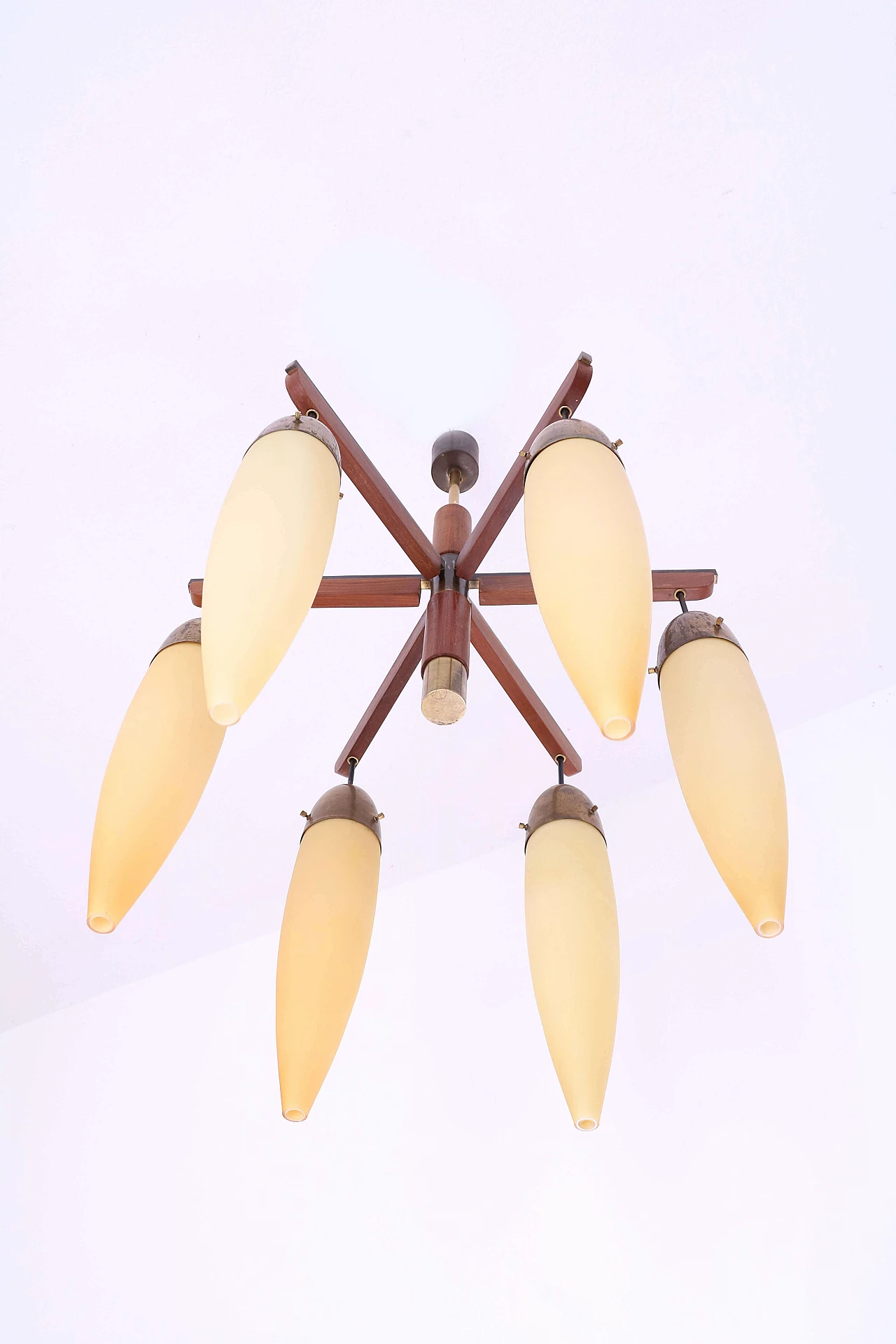 Chandelier in brass wood and glass 1143712