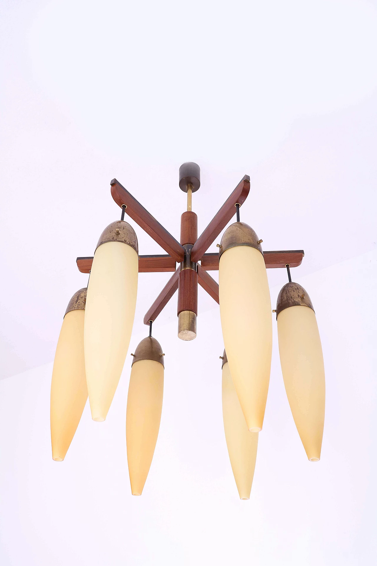 Chandelier in brass wood and glass 1143713