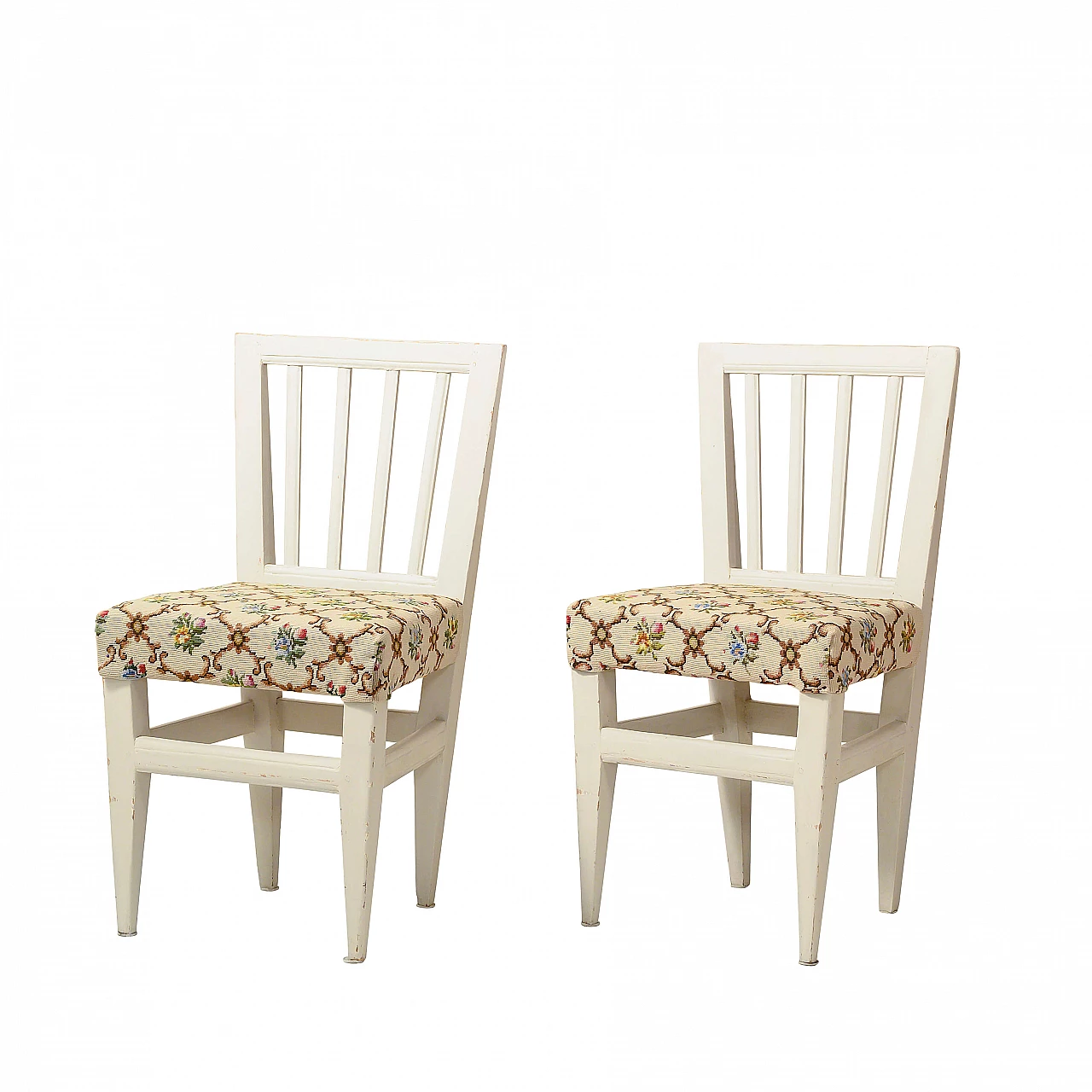 Pair of antique white chairs with hand embroidery, beginning of the 20th century 1144086