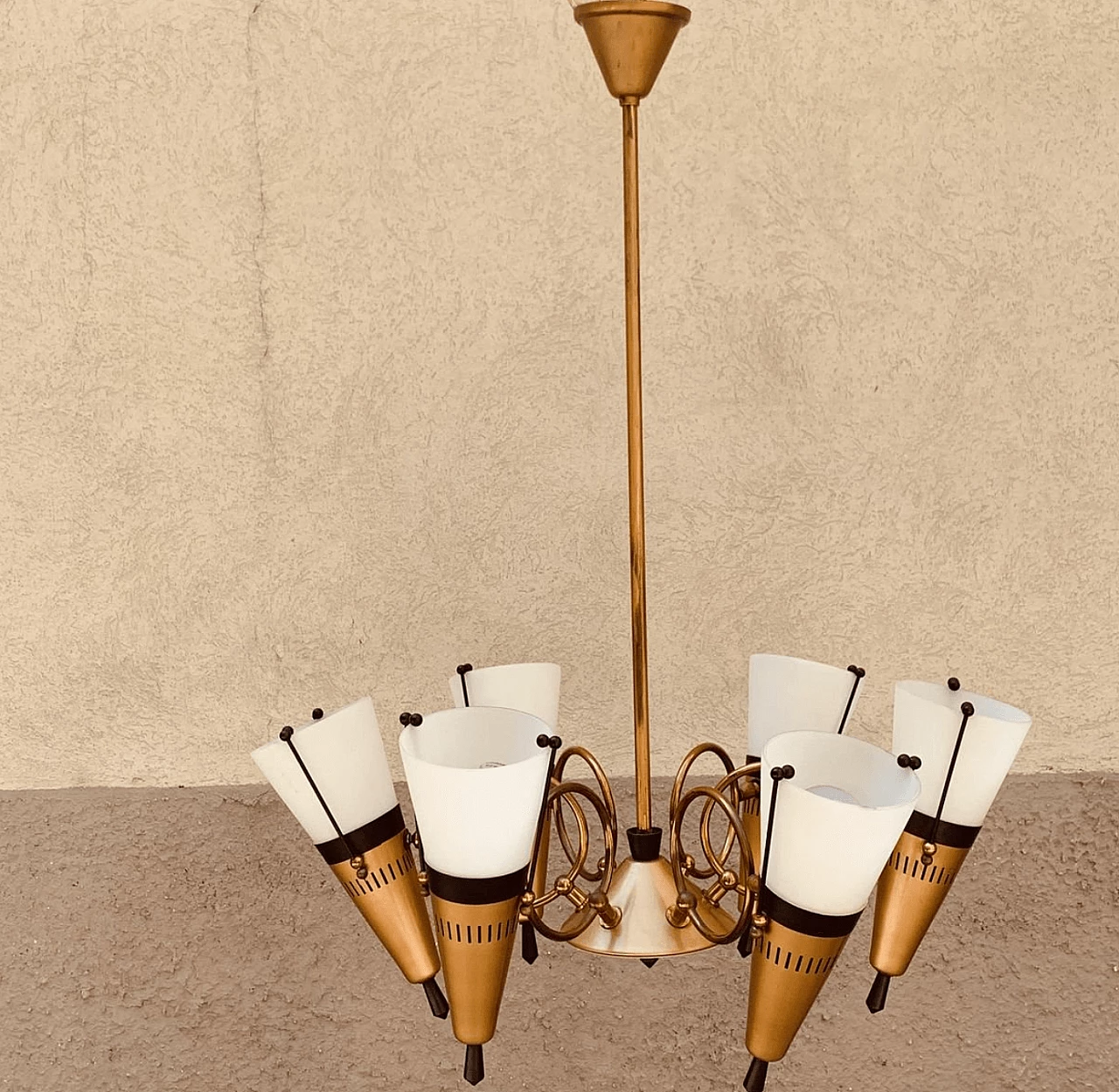 Chandelier in metal and glass by Lamperti, 1950s 1144187