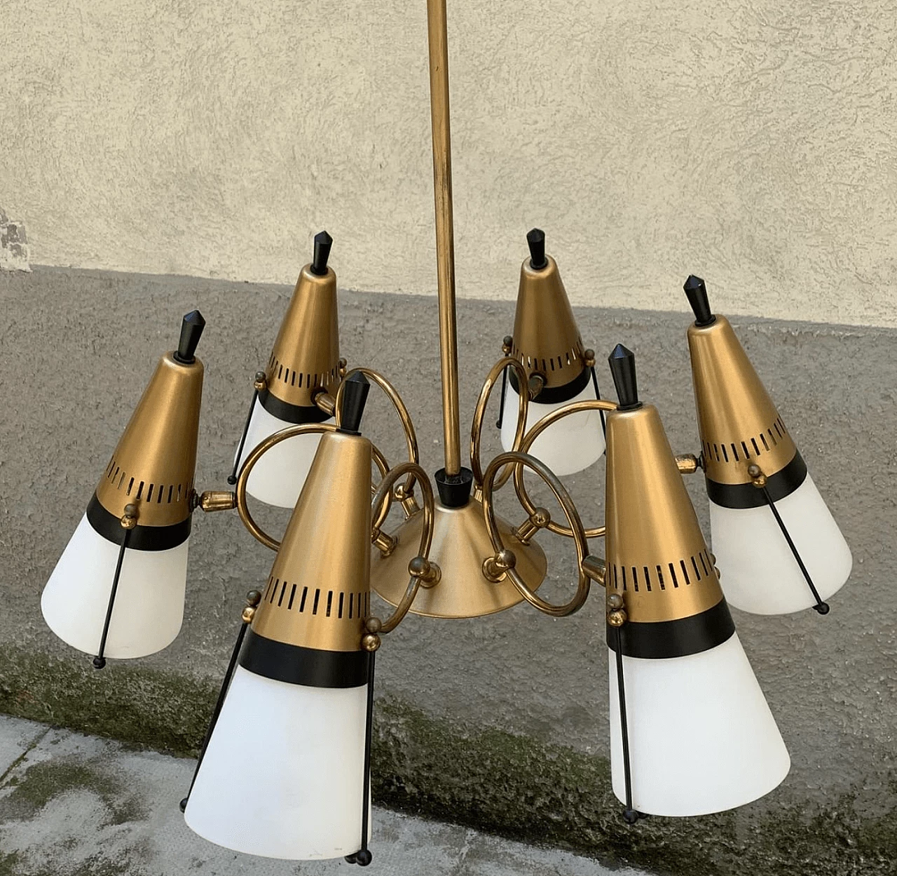 Chandelier in metal and glass by Lamperti, 1950s 1144188