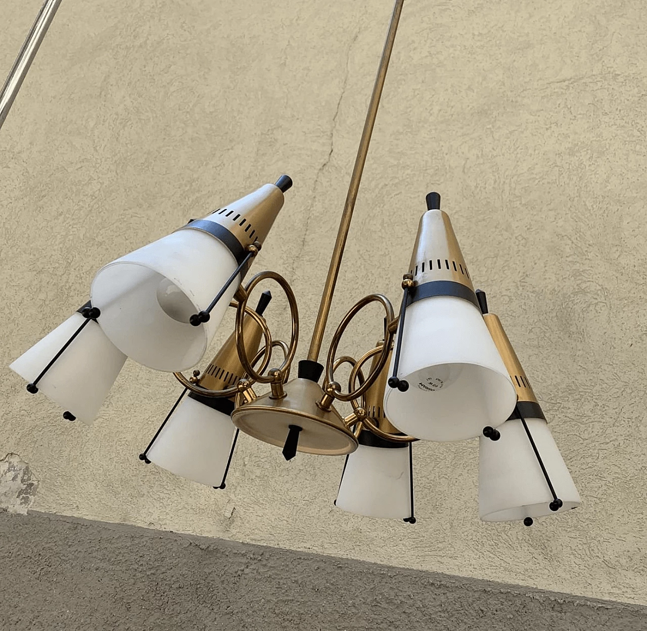 Chandelier in metal and glass by Lamperti, 1950s 1144189