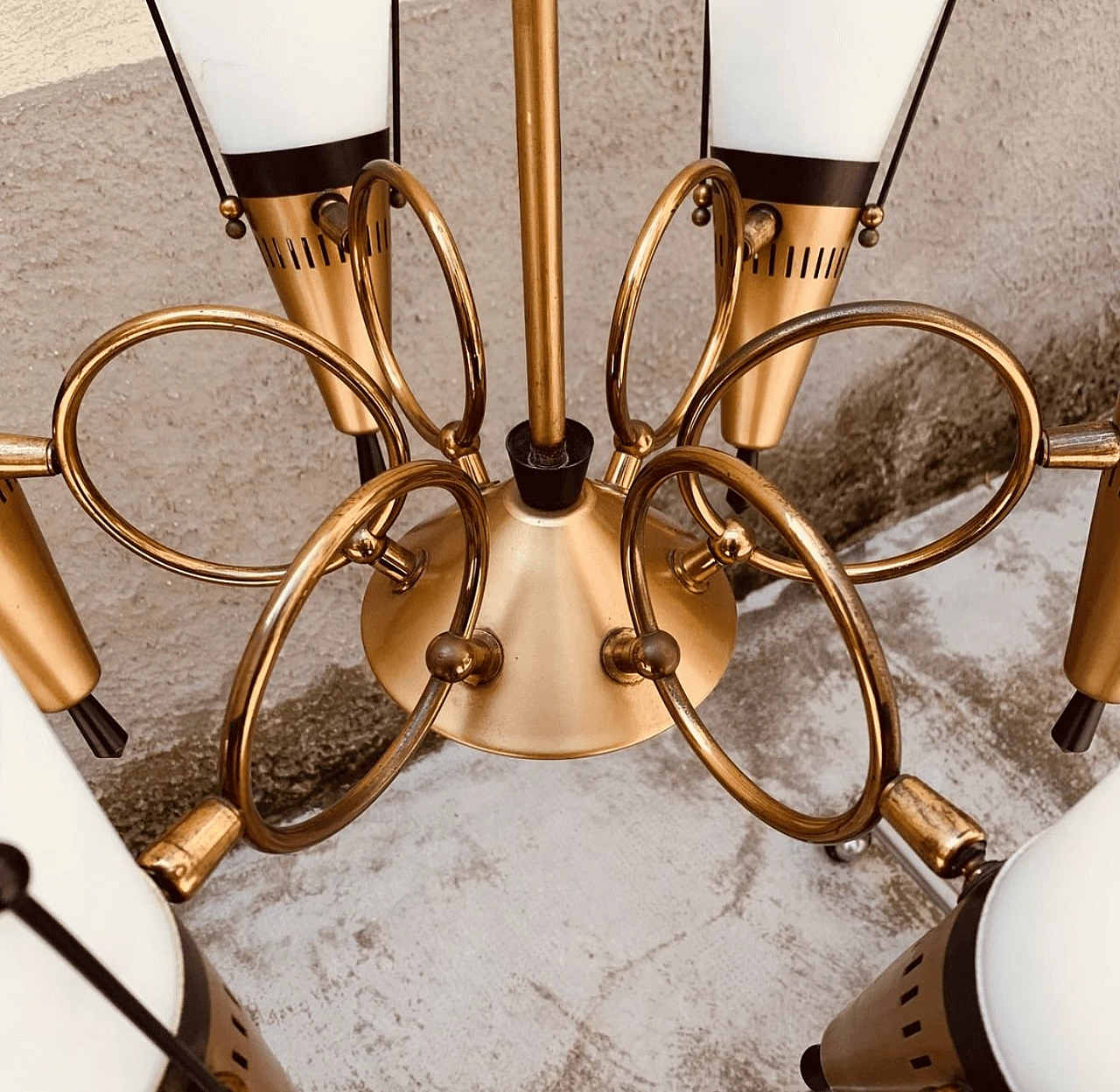 Chandelier in metal and glass by Lamperti, 1950s 1144190