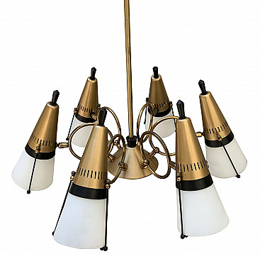Chandelier in metal and glass by Lamperti, 1950s