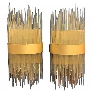 Pair of wall sconce with glass rods and metal with 2 lights, 70's