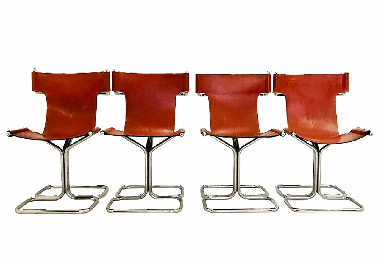 4 Chairs in steel and leather by Guido Faleschini, 70s 1144427