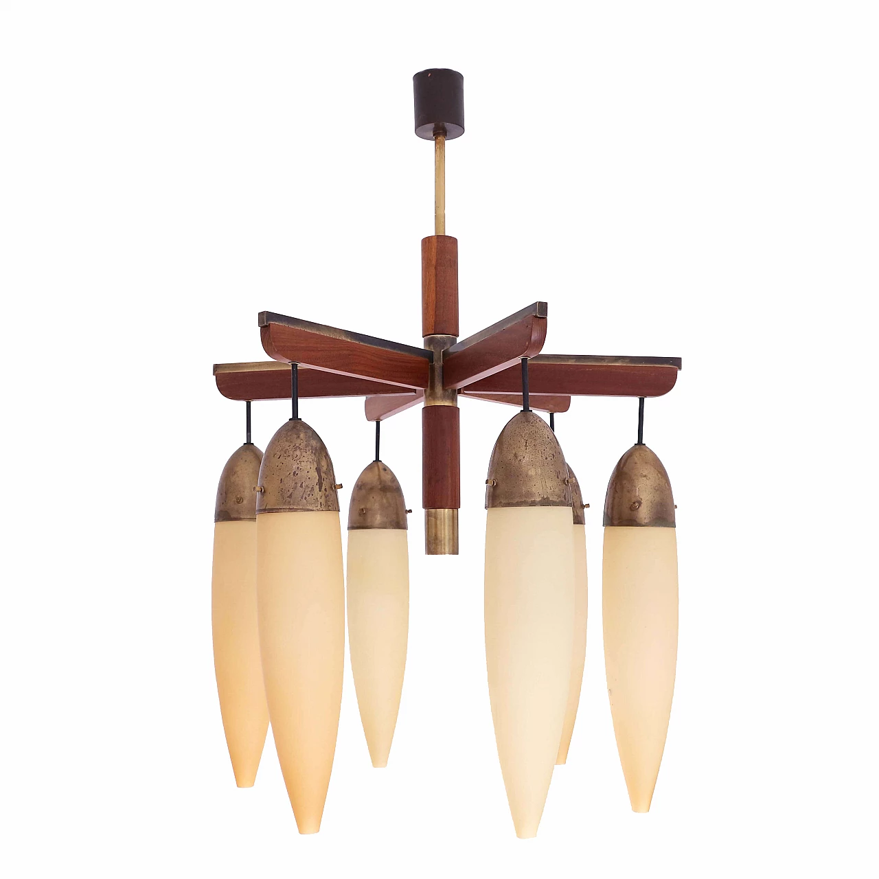 Chandelier in brass wood and glass 1144624