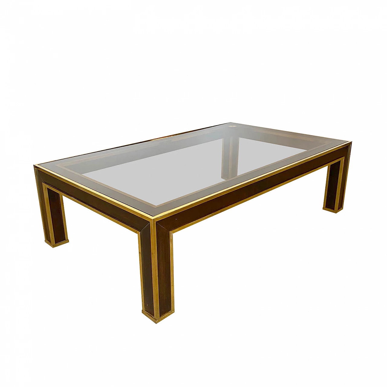 Coffee table in wood and brass, 70s 1144873