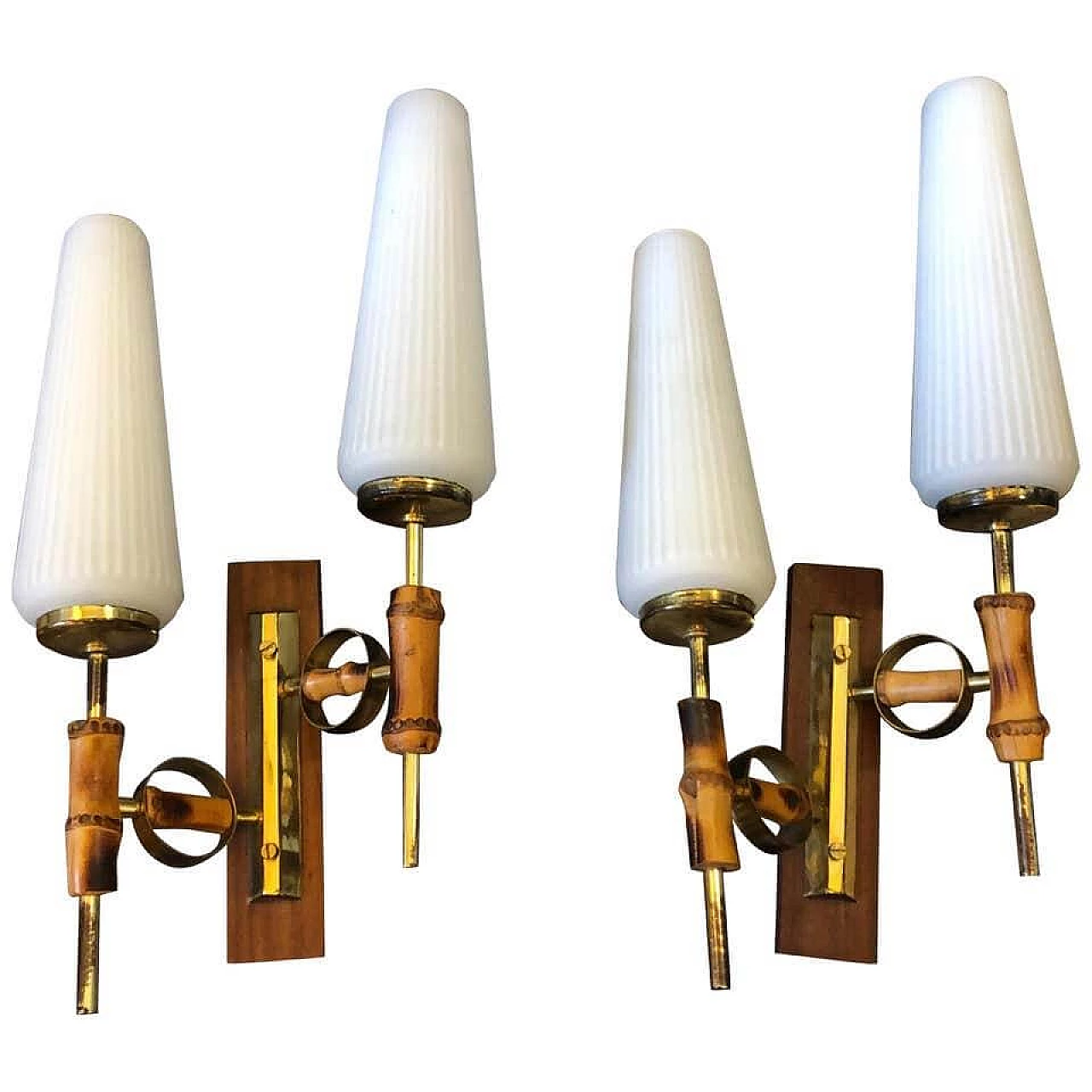 Pair of wall sconce in brass and glass, 50s 1144891
