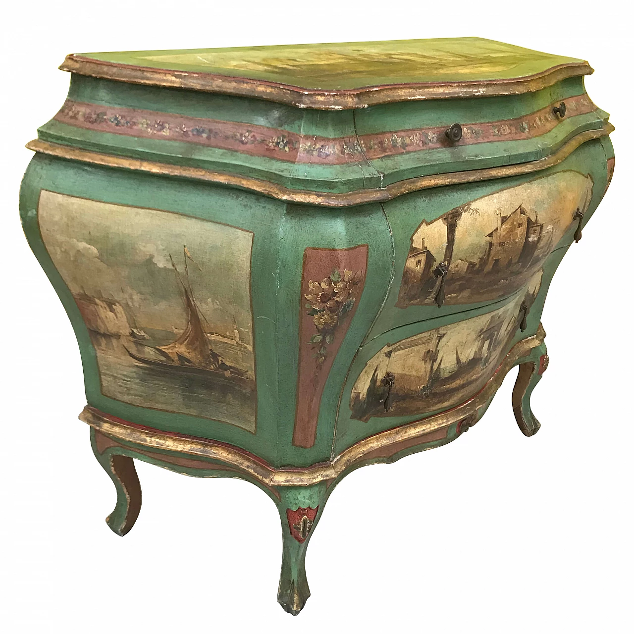 Comó Veneziano laccato e dipinto su tela, modello “Ca’ Rezzonico”, originale '800 1180507