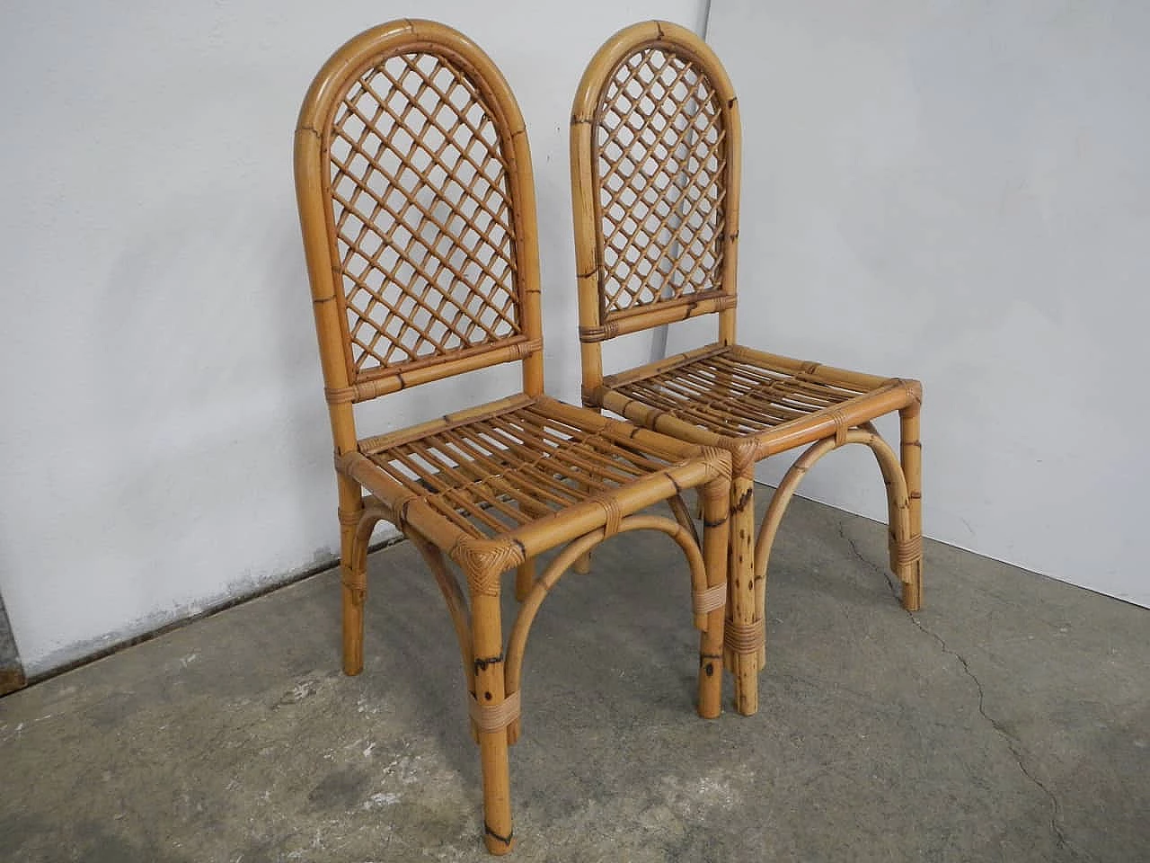 Pair of bamboo and rattan chairs, 70s 1180677