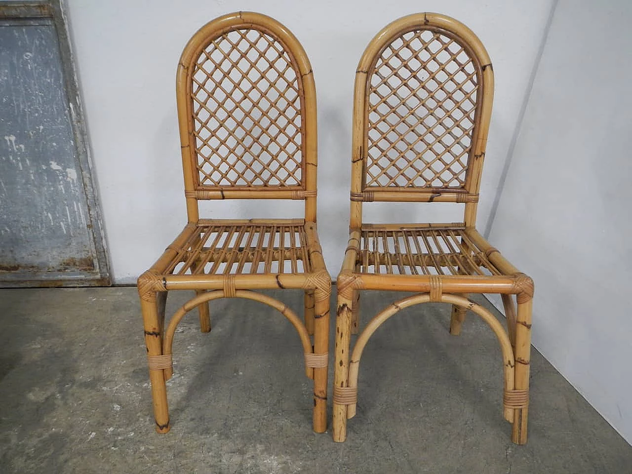Pair of bamboo and rattan chairs, 70s 1180678