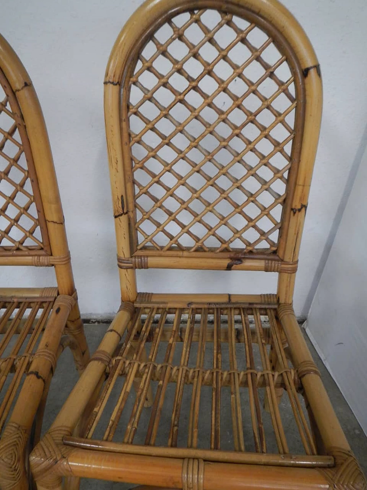 Pair of bamboo and rattan chairs, 70s 1180681