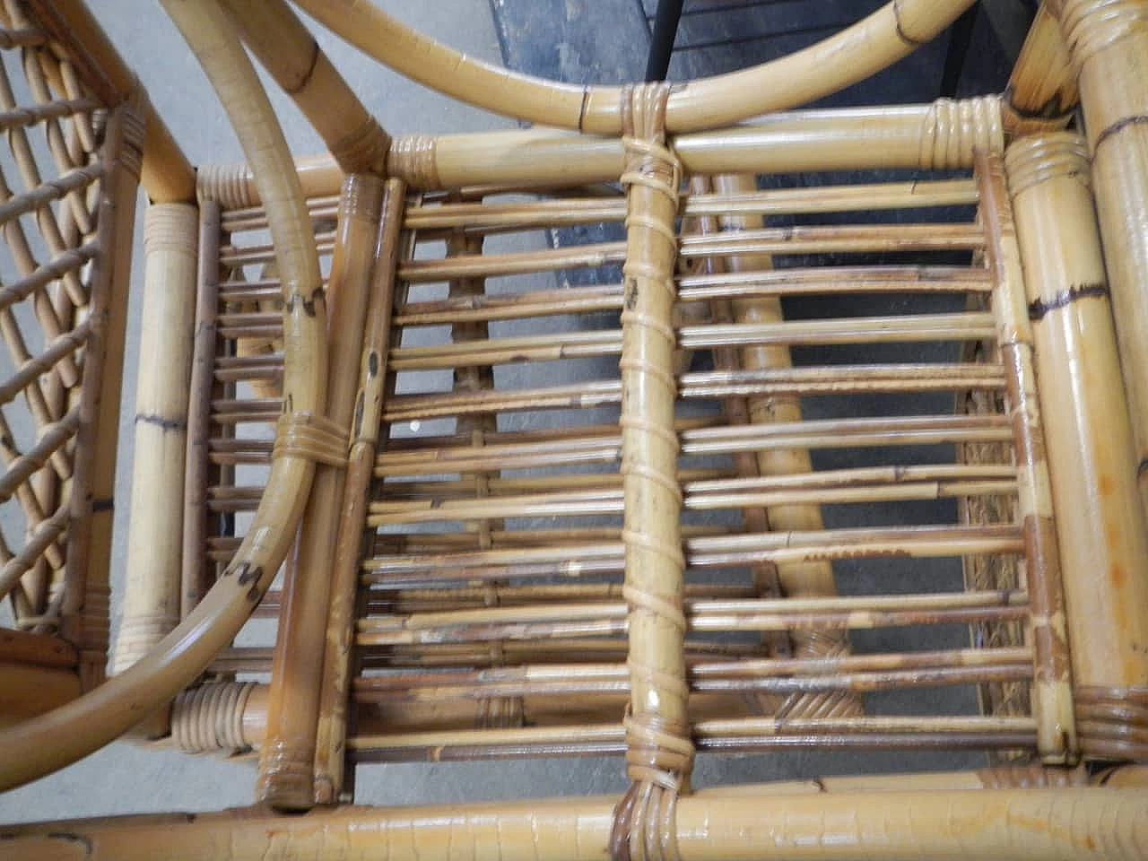 Pair of bamboo and rattan chairs, 70s 1180684