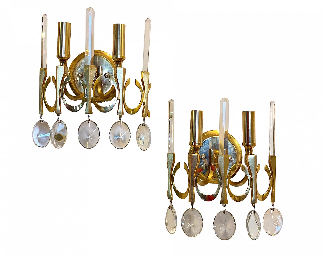 Coppia di appliques in ottone di Gaetano Sciolari, anni '60 1180873