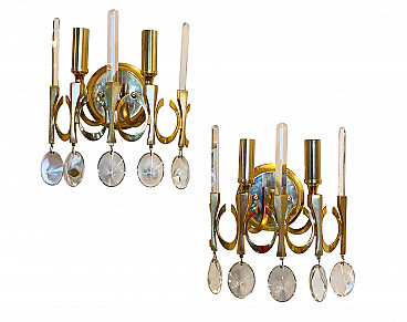 Pairs of brass wall lamps by Gaetano Sciolari, 60s