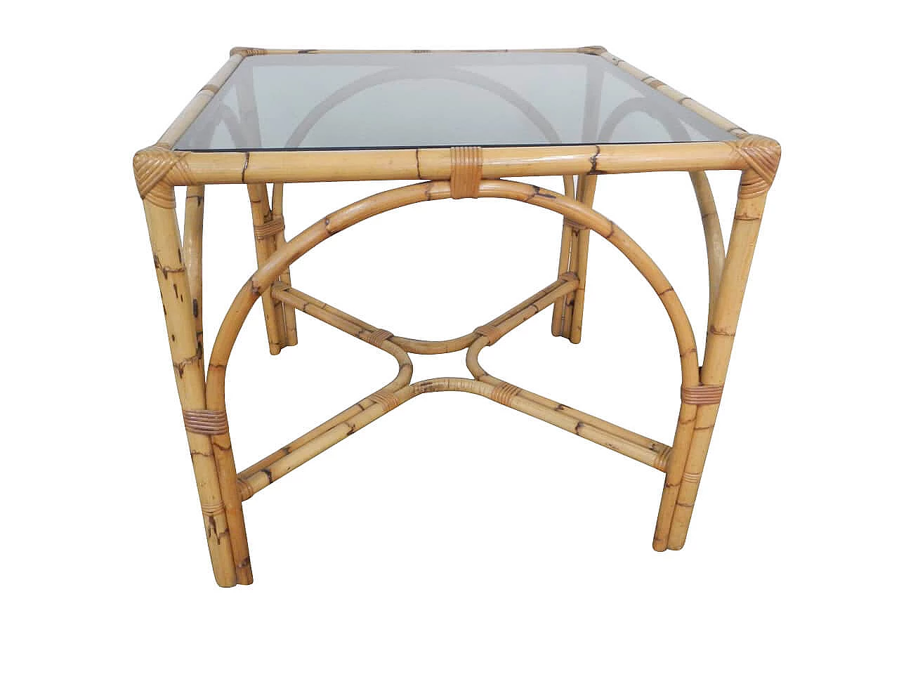Wicker table with glass top, 1970s 1180905