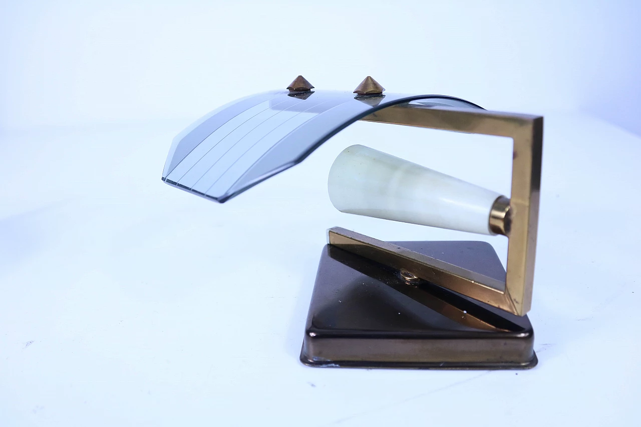 Pair of wall lamps in glass and brass, 1950s 1180962