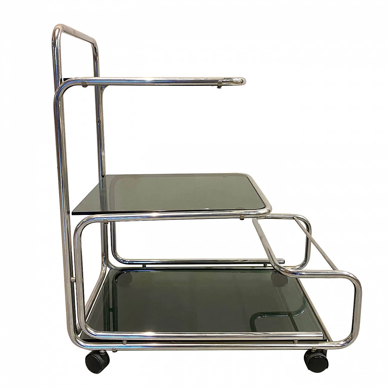 Trolley bar in steel and glass, 70s 1181082