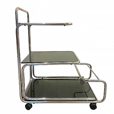 Trolley bar in steel and glass, 70s