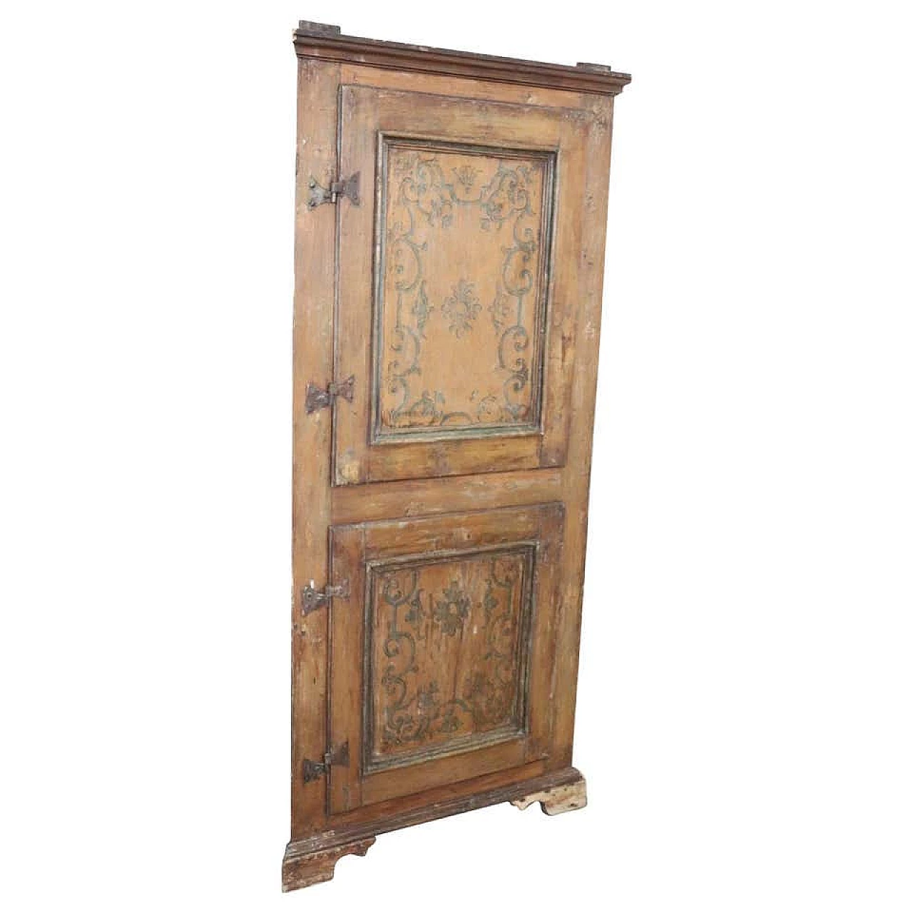 Antique corner cabinet in solid poplar wood with painted decorations, end of 18th century 1181312