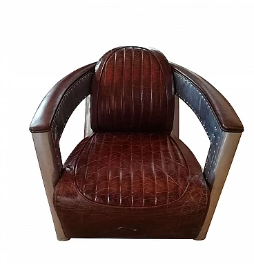 Aviator armchair in leather and chromed steel, 80s