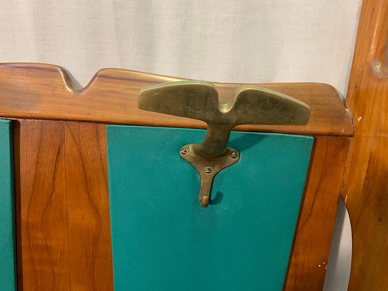 Coat rack in cherry wood and green leatherette, 1950s 1181866