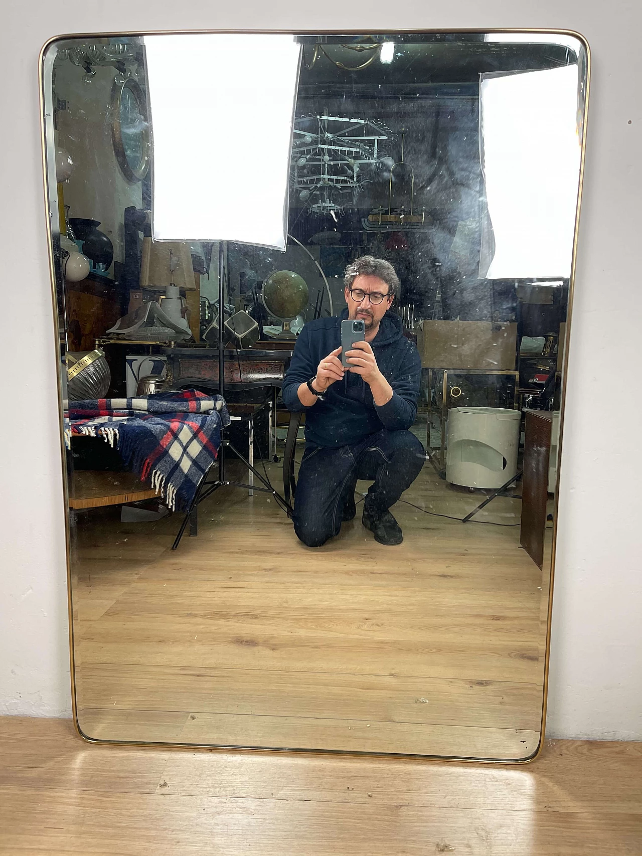 Specchio in ottone e vetro, anni '50 1181874